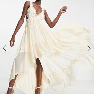 ASOS DESIGN waterfall dress with raw edge finish in cream